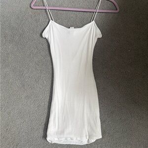 White Ribbed Spaghetti Strap Dress